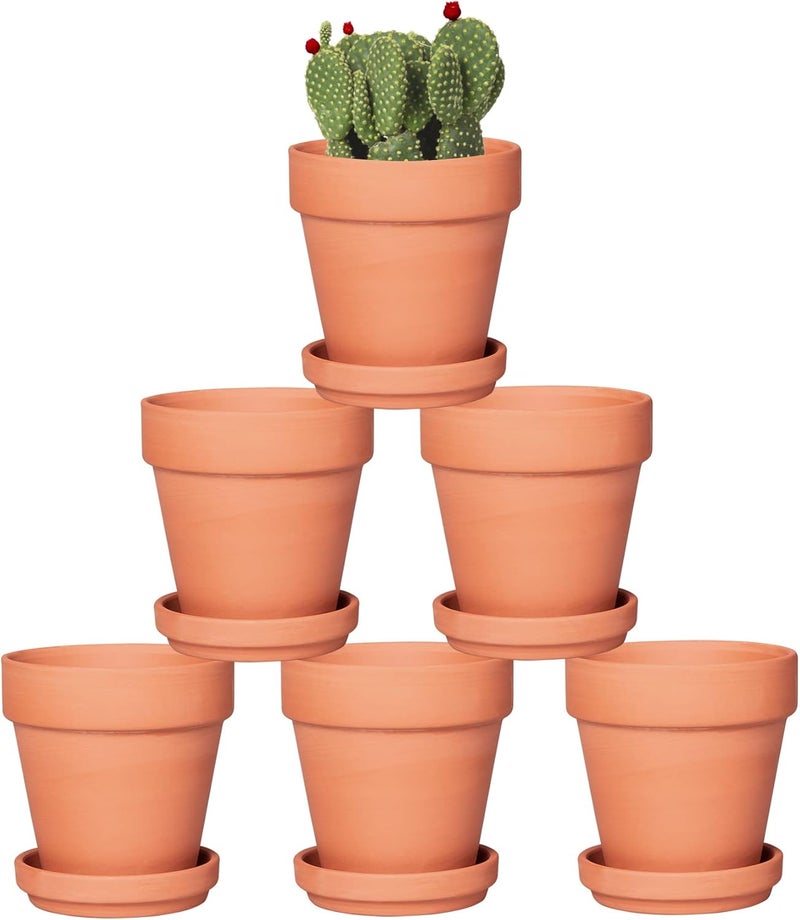 Orceler 4 Inch Terracotta Pots with Saucer - 6 Pack Small Clay Plant Pots with Drainage Holes, Flower Pots with Tray, Terra Cotta Pots for Indoor Outdoor Plants, Crafts, Wedding Favor - Image 1